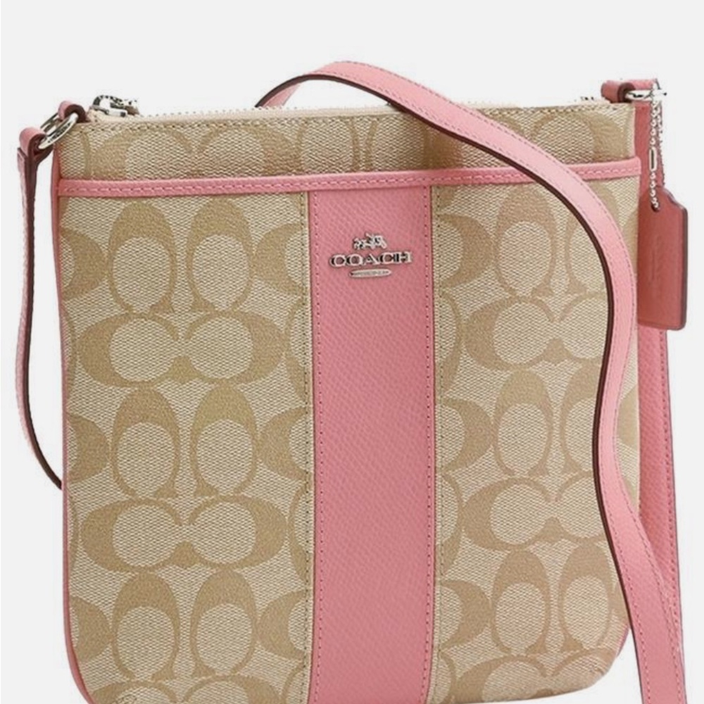 Coach Signature Pink and Tan Crossbody Bag